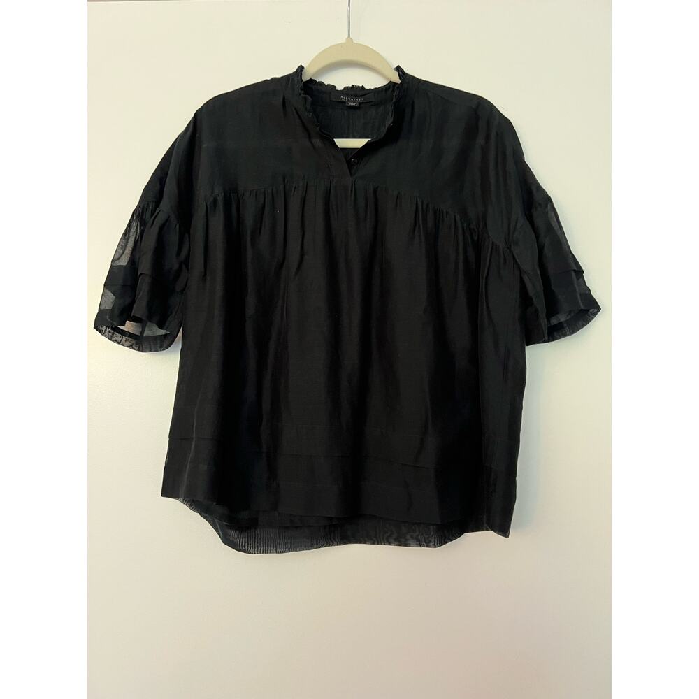 Allsaints Etna Black Silk Blend Short Sleeve Blouse Size 4 - Picture 9 of 9